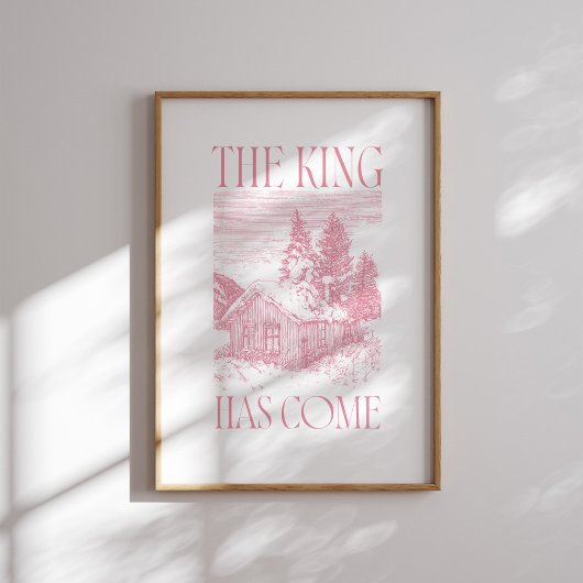 De koning is gekomen roze winter cabine kerst post poster