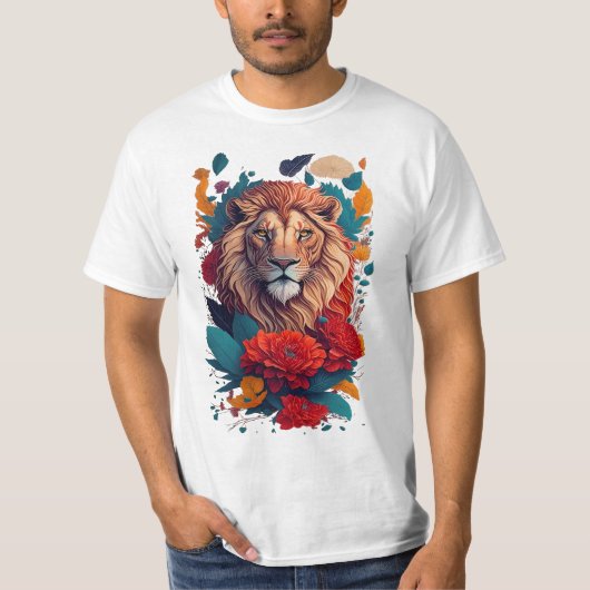 De koning van het paradijs: met een leeuw en bloem t-shirt (Voorkant)