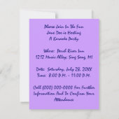 DE KONING VERZOEKT DE FUN KARAOKE PARTIJ ~ INVITAT KAART (Achterkant)