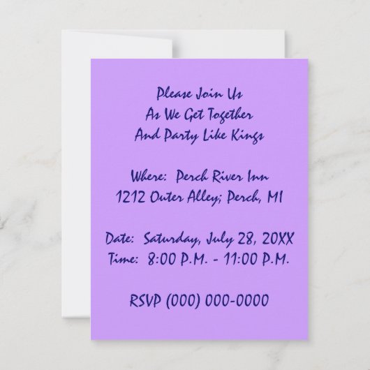 DE KONING VERZOEKT VUN PARTIJ ALS KINGS ~ INVITATI KAART (Achterkant)