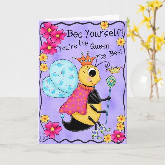 De koningin Bee Whimsy Honey Bee Yzelf Art Kaart (Gele Bloem)