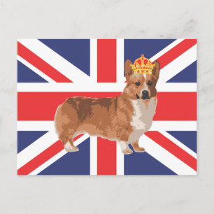 De Koningin Corgi met Kroon en Uniefanaat Briefkaart