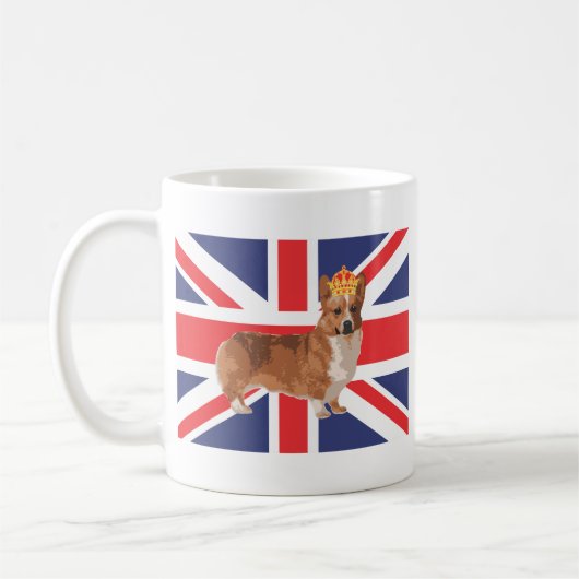 De Koningin Corgi met Kroon en Uniefanaat Koffiemok (Links)