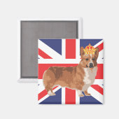 De Koningin Corgi met Kroon en Uniefanaat Magneet (Voorkant / Achterkant)