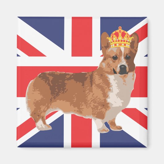 De Koningin Corgi met Kroon en Uniefanaat Magneet (Voorkant)
