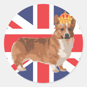 De Koningin Corgi met Kroon en Uniefanaat Ronde Sticker