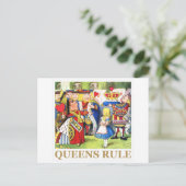 De koningin van harten zegt: "Koninginnen regeren! Briefkaart (Staand voorkant)