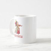 De koningin van harten zegt "Queens Rule" Koffiemok (Voorkant links)