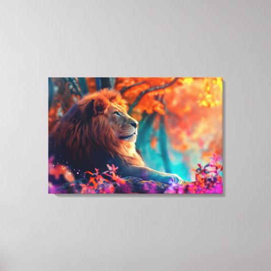 De koninklijke leeuw in betoverd bos canvas afdruk (Voorkant)