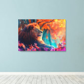 De koninklijke leeuw in betoverd bos canvas afdruk (Insitu (Houten vloer))