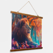 De koninklijke leeuw in betoverd bos hangend wandkleed (Gebogen)