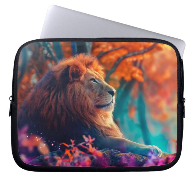 De koninklijke leeuw in betoverd bos laptop sleeve (Voorkant)