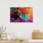 De koninklijke leeuw in betoverd bos poster (Keuken)