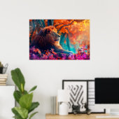 De koninklijke leeuw in betoverd bos poster (Thuiskantoor)