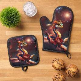 De koninklijke sterrenslang van het universum. ovenwant & pannenlap set