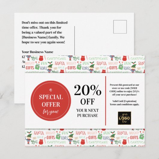 De Korting van de Kerstmisdouane Coupon Briefkaart (Voorkant / Achterkant)