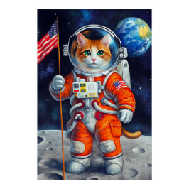 De Kosmische Patriott Astronaut Kat USA Vlag op Ma Perfect Poster