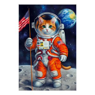 De Kosmische Patriott Astronaut Kat USA Vlag op Ma Perfect Poster