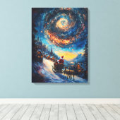 De kosmische reis van de Kerstman - olieverfschild Canvas Afdruk (Insitu (Houten vloer))