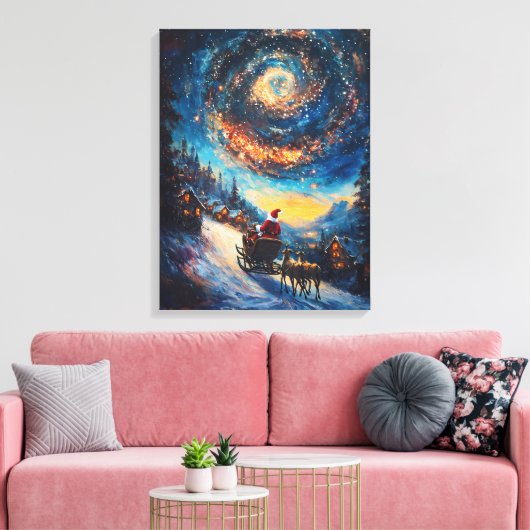 De kosmische reis van de Kerstman - olieverfschild Canvas Afdruk (Insitu (Woonkamer))