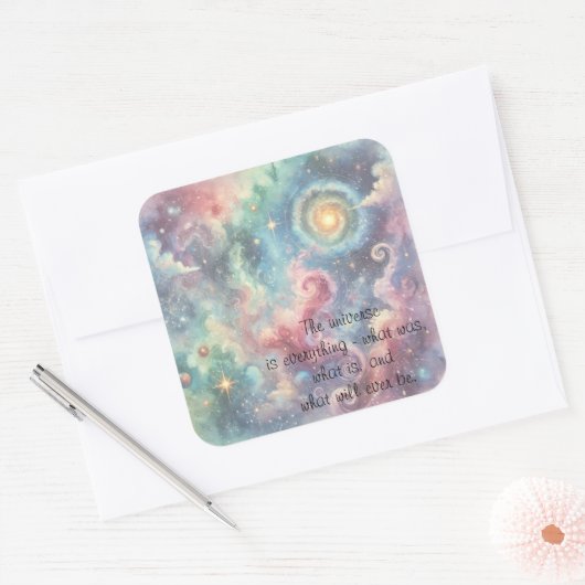 De kosmos en het citaat vierkante sticker (Envelop)