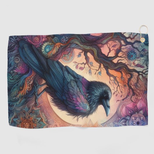 De Kraai Boom van het Leven Mandala Heidens Golfhanddoek (Horizontaal)