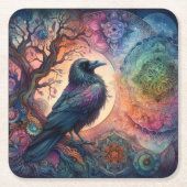 De Kraai Boom van Leven Mandala Heidens  Kartonnen Onderzetters (Voorkant)