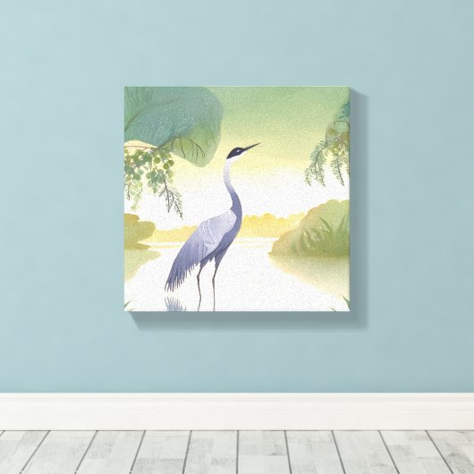 De kraan | Waterverf mooie vogel Canvas Afdruk (Insitu (Houten vloer))