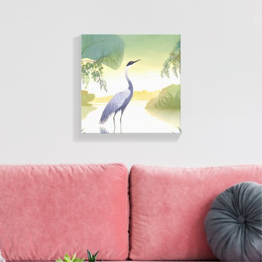 De kraan | Waterverf mooie vogel Canvas Afdruk (Insitu (Woonkamer))