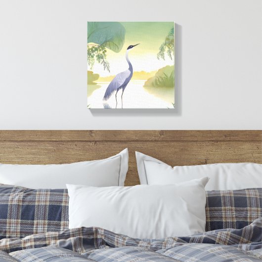 De kraan | Waterverf mooie vogel Canvas Afdruk (Insitu (Slaapkamer))