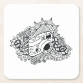 De Krabbel van de Camera van Hipster Kartonnen Onderzetters (Voorkant)