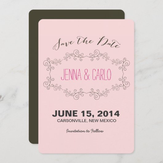 de krabbel werveling bewaart de datum save the date (Voorkant / Achterkant)