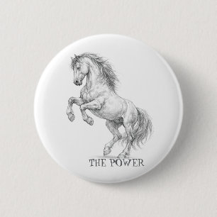 De Kracht van de Hengst Majestueus Paard Grafisc Ronde Button 5,7 Cm