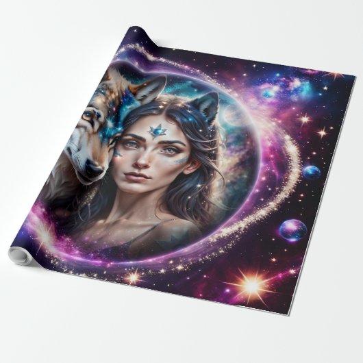 De kracht van de mystieke wolf cadeaupapier (Uitgerold)