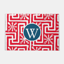 De kracht van kleuren rood en blauw blauw grijs deurmat