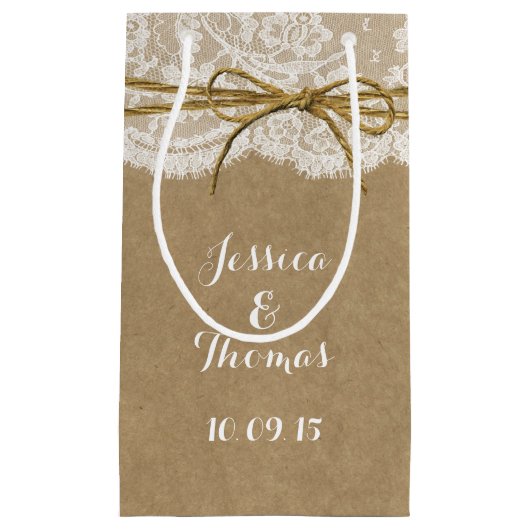 De Kraft, kant en touw boog bruiloftcollectie Klein Cadeauzakje (Voorkant)