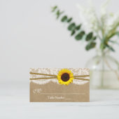 De Kraft, Kant & Zonnebloem Bruiloft Escort Kaarte Plaatskaartje (Staand voorkant)