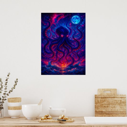 De Kraken stijgt op uit de Ocean Fantasy Poster (Keuken)
