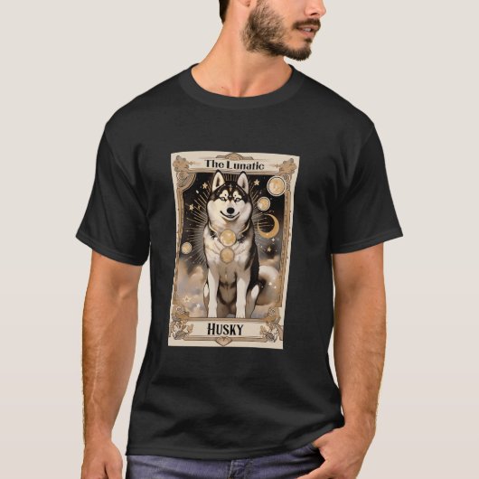 De krankzinnige Husky Tarot Kaart Halloween Mystic T-shirt (Voorkant)
