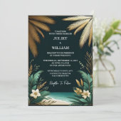 De krans Palm Beach Groene en gouden bruiloft Kaart (Staand voorkant)