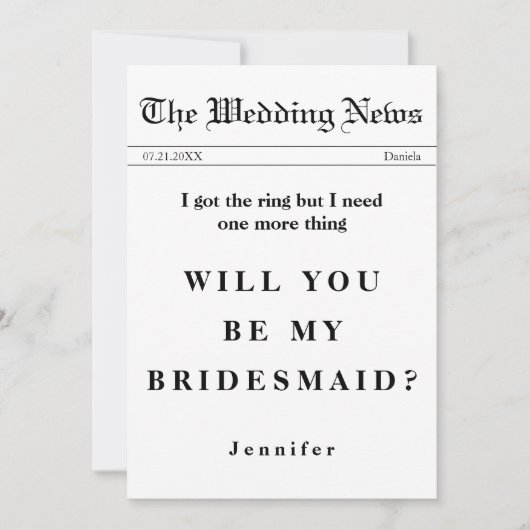 De krant heeft de ring als mijn bruidsmeisje kaart (Voorkant)