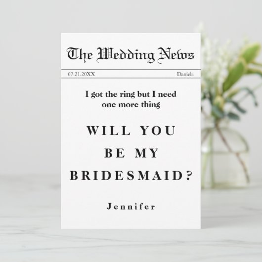 De krant heeft de ring als mijn bruidsmeisje kaart (Staand voorkant)