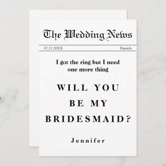 De krant heeft de ring als mijn bruidsmeisje kaart (Voorkant / Achterkant)