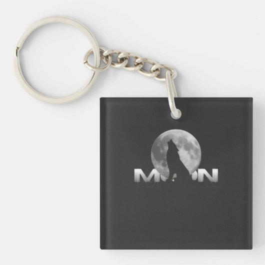 de kreet van de wolf onder de volle maan sleutelhanger (voorkant)