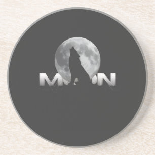 de kreet van de wolf onder de volle maan zandsteen onderzetter