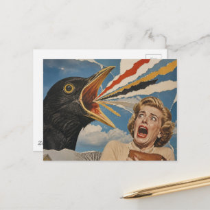 De krijsende vogel en retro dame briefkaart