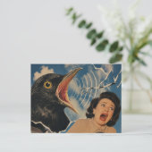 De krijsende zwarte vogel en retro dame briefkaart (Staand voorkant)
