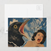 De krijsende zwarte vogel en retro dame briefkaart (Voorkant / Achterkant)