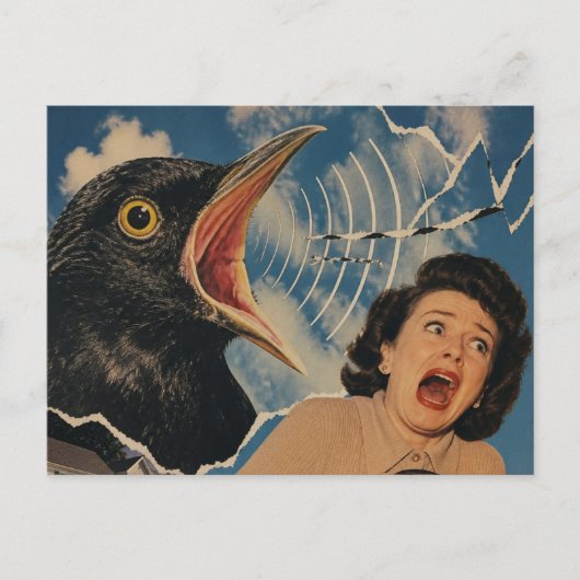 De krijsende zwarte vogel en retro dame briefkaart (Voorkant)