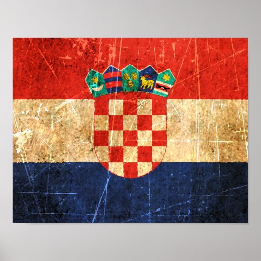 De Kroatische vlag van Scratched en Worn Poster (Voorkant)